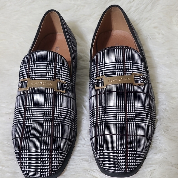 ELANROMAN Men's Plaid Black and White Dress Loafers Leather Lined - Size 8.5 - Picture 4 of 13